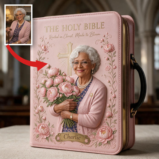 Personalized Older Black Woman Christian Leather Bible Cover Bag | Mom Grandma Gift