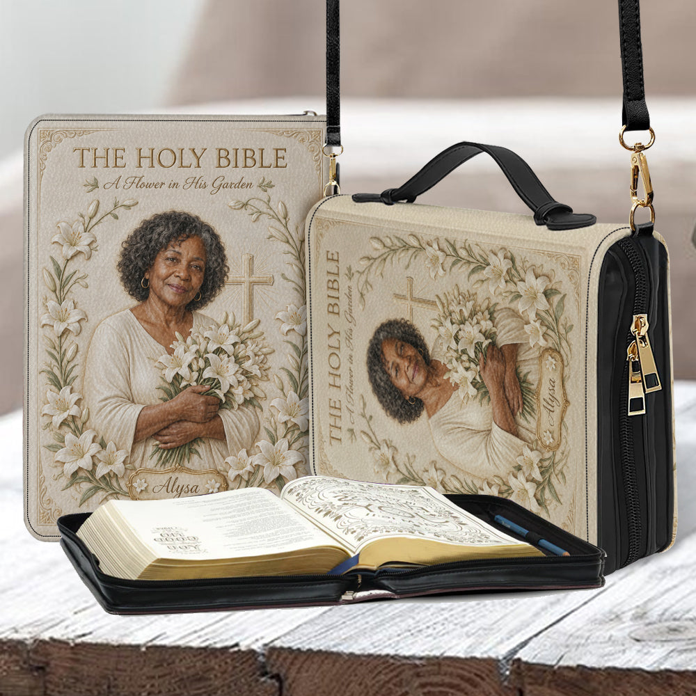 Personalized Middle-Aged Woman Christian Leather Bible Cover Bag, Gift for Mom Grandma Wife