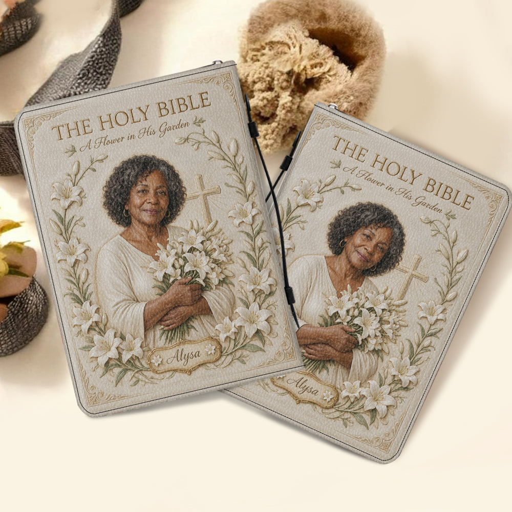 Personalized Middle-Aged Black Woman Christian Leather Bible Cover Bag Gift