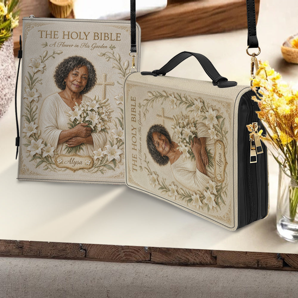 Personalized Older Latina Woman Leather Bible Cover Bag, Christian Gift for Mom Grandma Wife