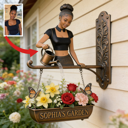 Custom Photo Black Woman Gardener Wooden Wall Mount Garden Sign Home Decor