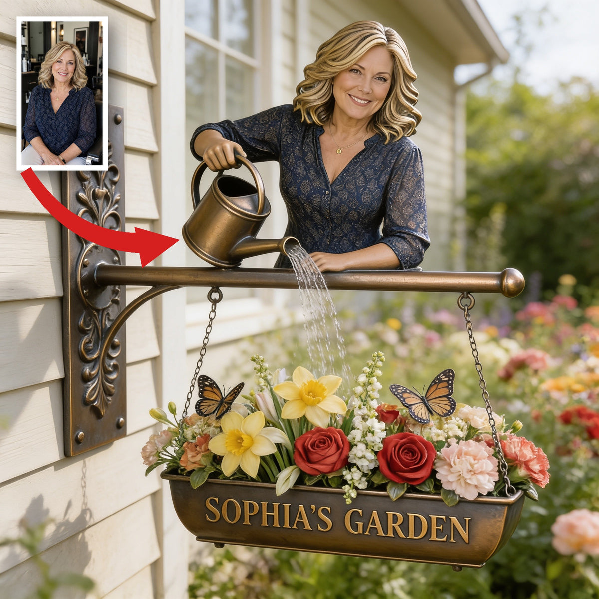 Custom Photo Middle-Aged Woman Gardening Wooden Wall Mount Sign, Home Garden Decor Gift