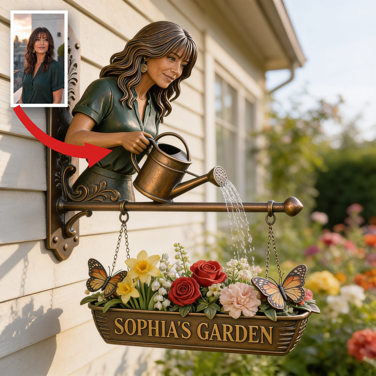 Custom Photo Middle-Aged Latina Woman Gardening Wooden Wall Mount Sign Garden Decor Gift