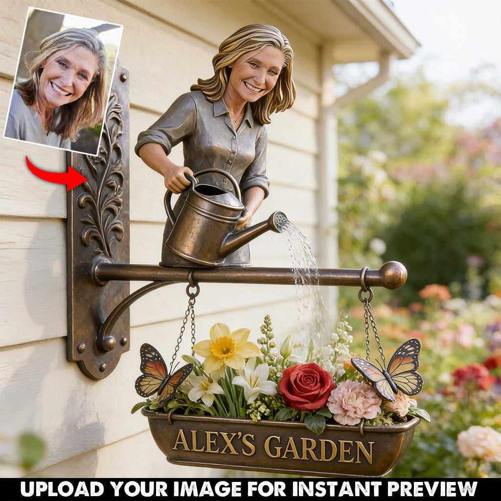 Custom Photo Older Woman Gardening Wooden Wall Mount Sign, Grandma Garden Decor Gift