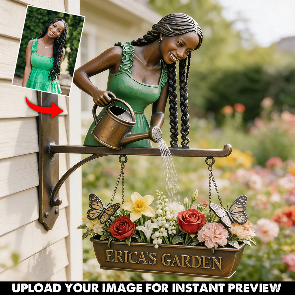Custom Photo Older Black Woman Gardening Wooden Wall Mount Sign Garden Decor Gift