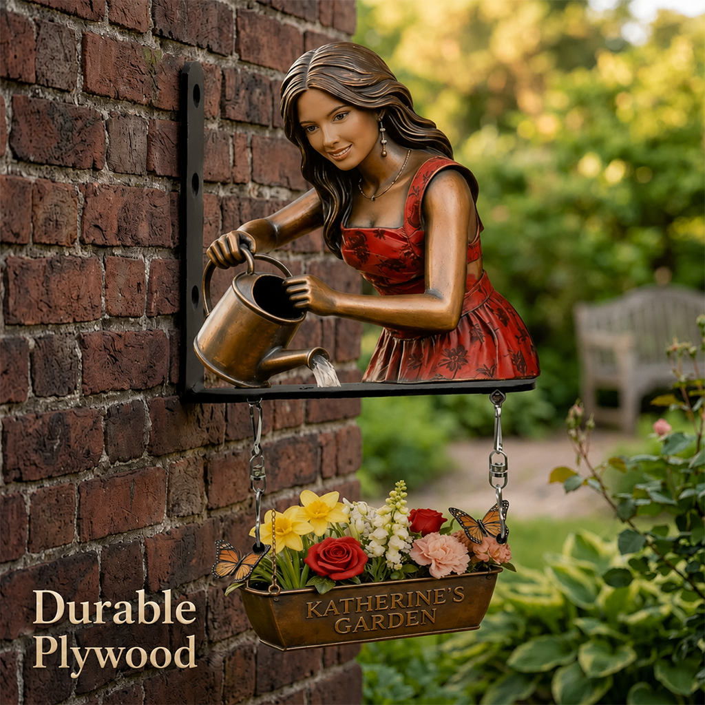 Custom Photo Middle-Aged Black Woman Gardening Wooden Wall Mount Garden Sign Gift