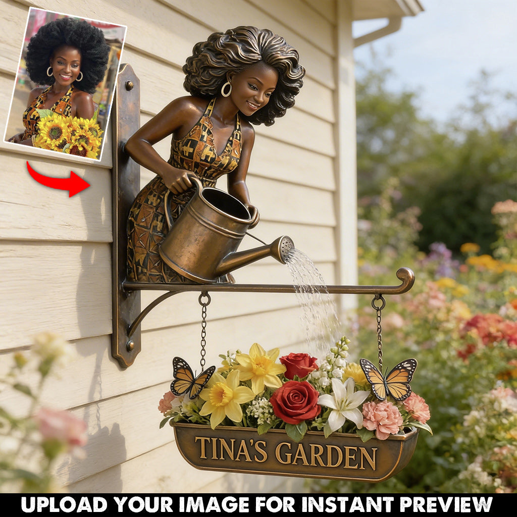 Custom Photo Older Woman Gardening Wooden Wall Mount Sign, Grandma Garden Decor Gift