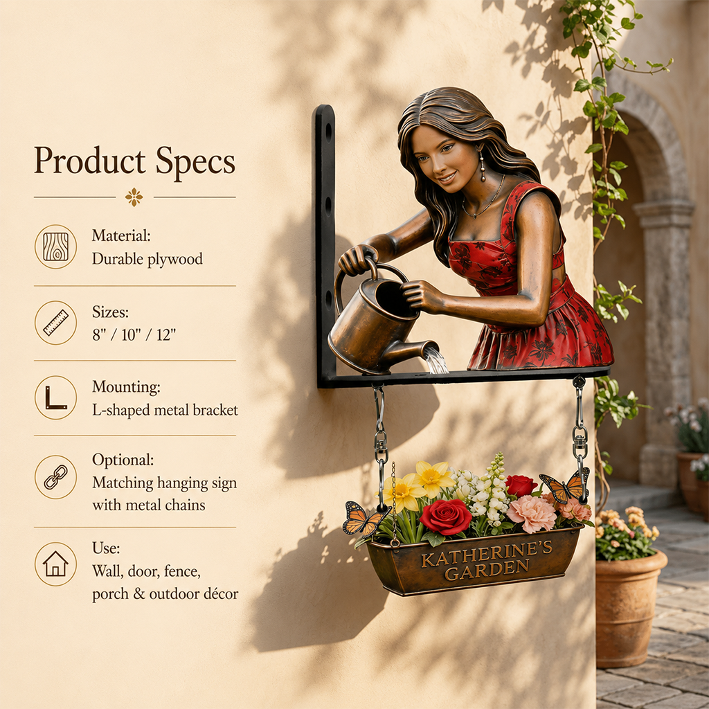 Custom Photo Latina Woman Gardening Wooden Wall Mount Sign Garden Decor Gift