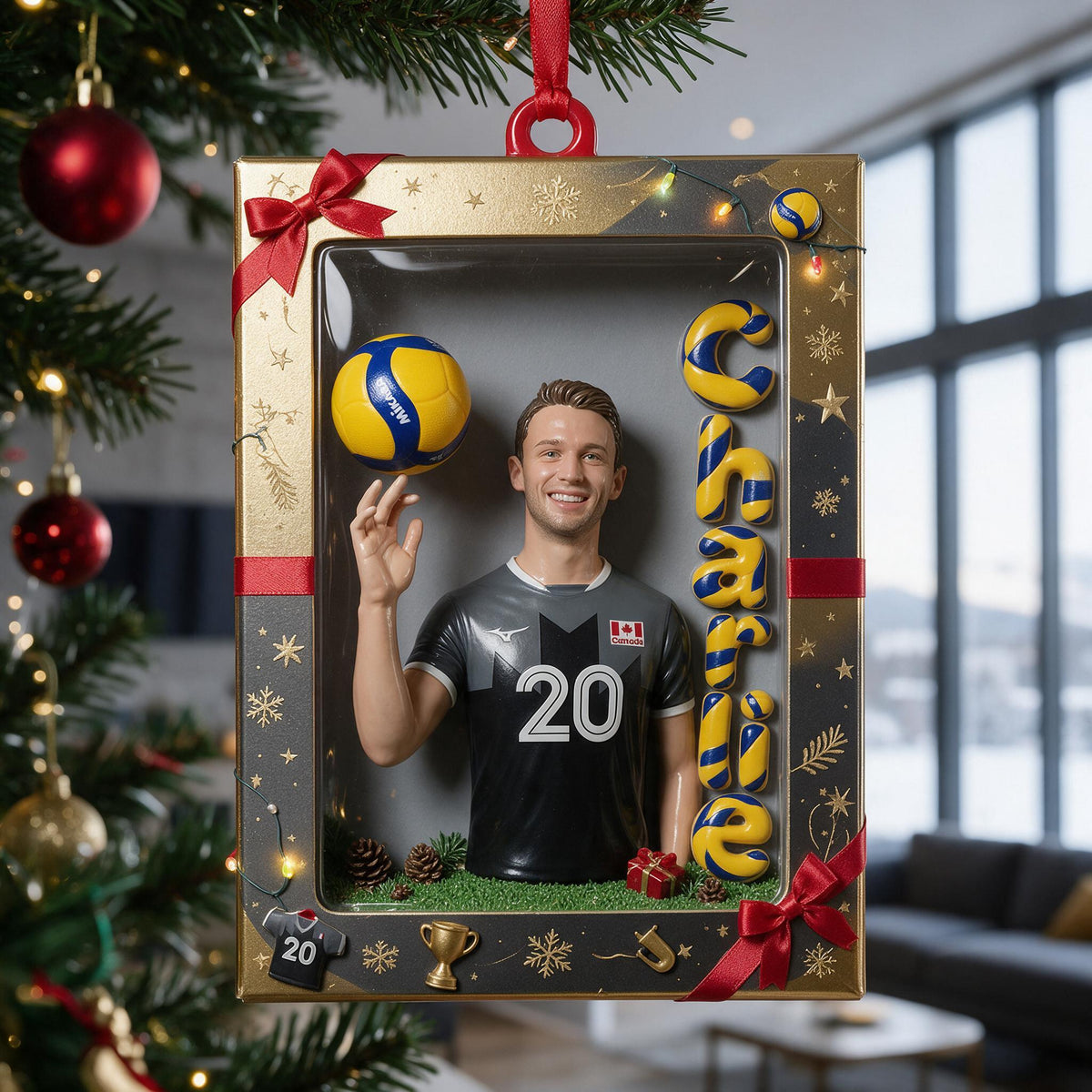 Personalized Christmas Latino Man Volleyball Player Hanging Ornament Gift