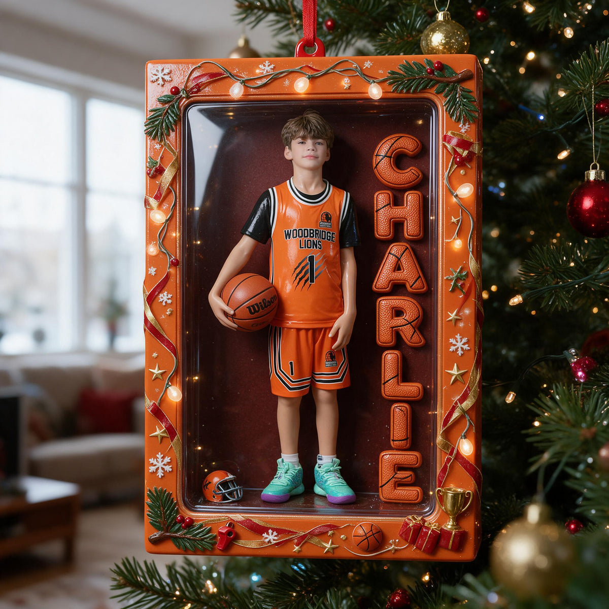 Personalized Christmas Latino Male Youth Basketball Player Ornament Gift