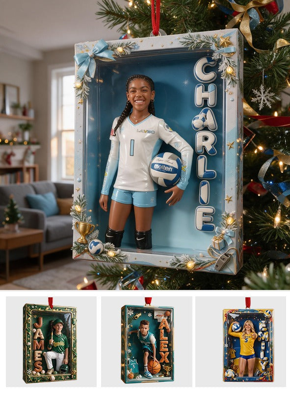 Personalized Black Female Youth Volleyball Player Christmas Ornament