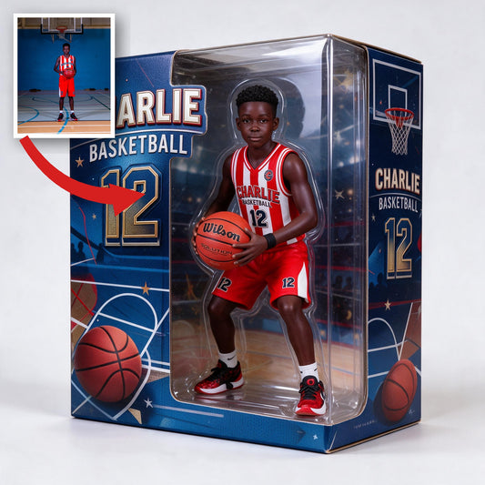 Personalized Black Male Youth Basketball Player Acrylic Display Box Sports Keepsake