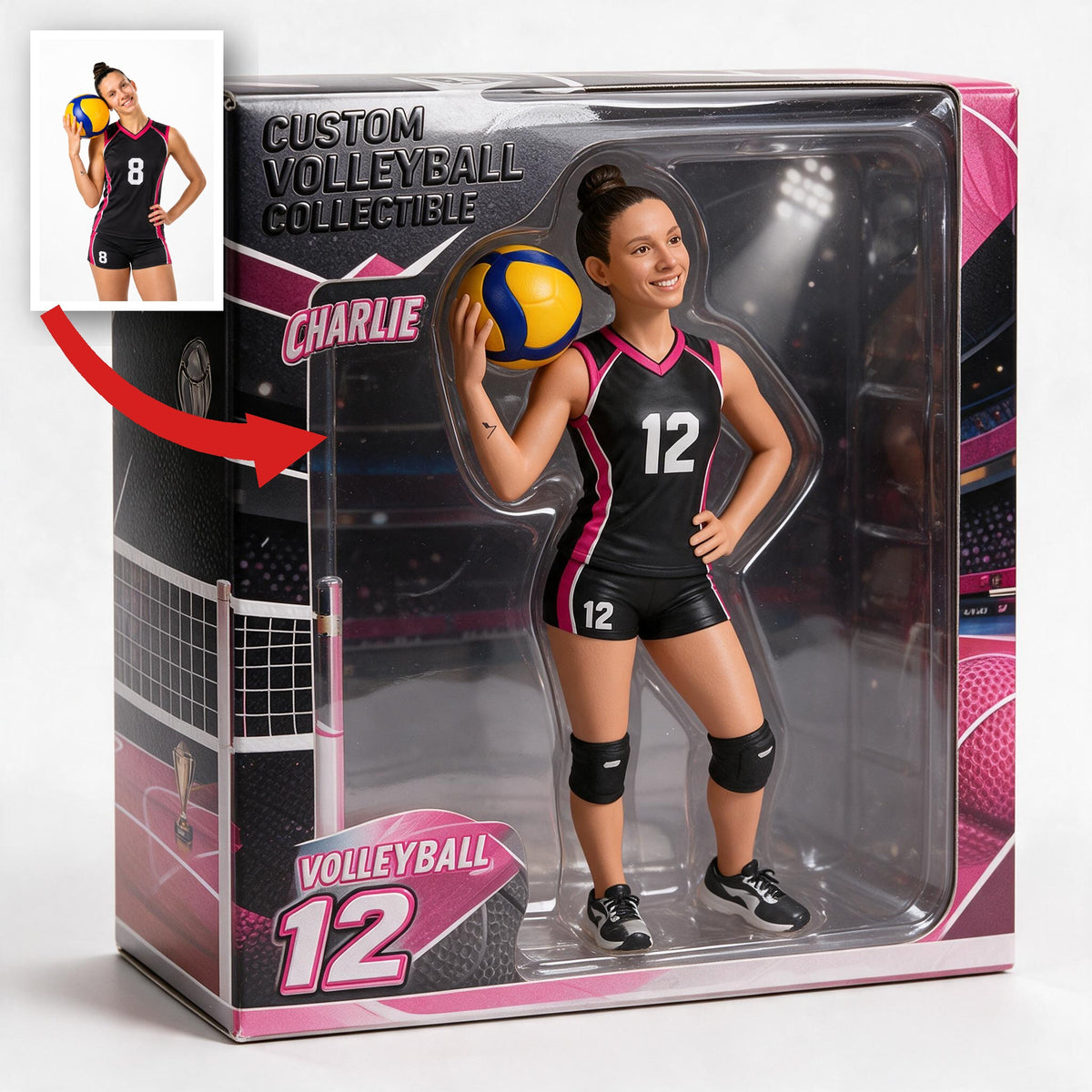 Personalized Latina Woman Volleyball Player Acrylic Display Case Sports Collectible