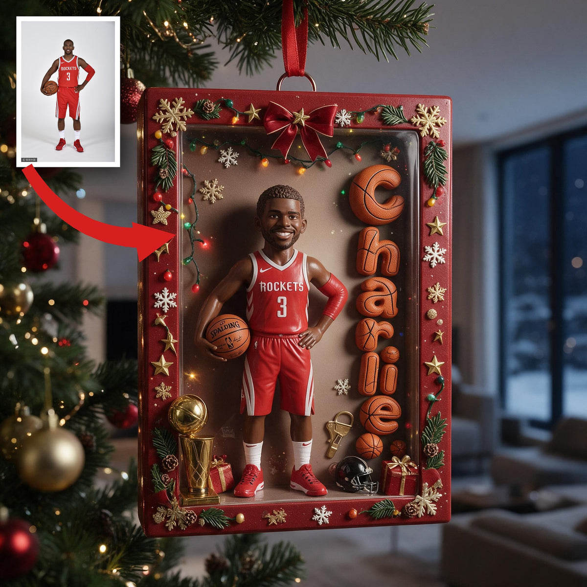 Personalized Christmas Black Man Basketball Player Ornament