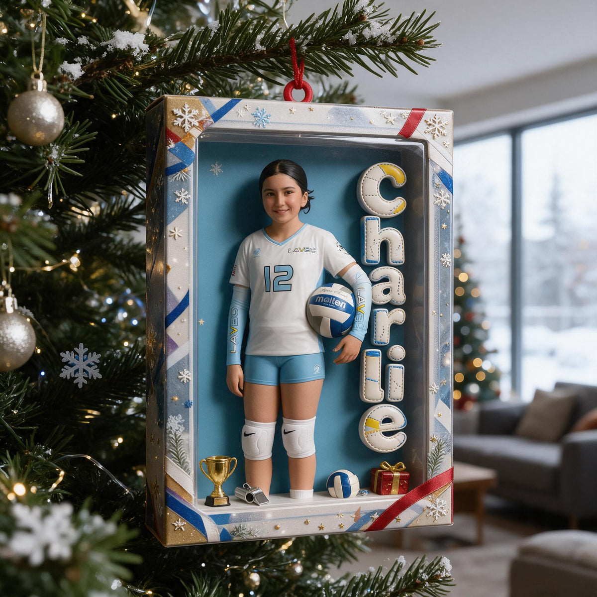 Personalized Christmas Latina Female Youth Volleyball Player Ornament Volleyball Athlete Gift