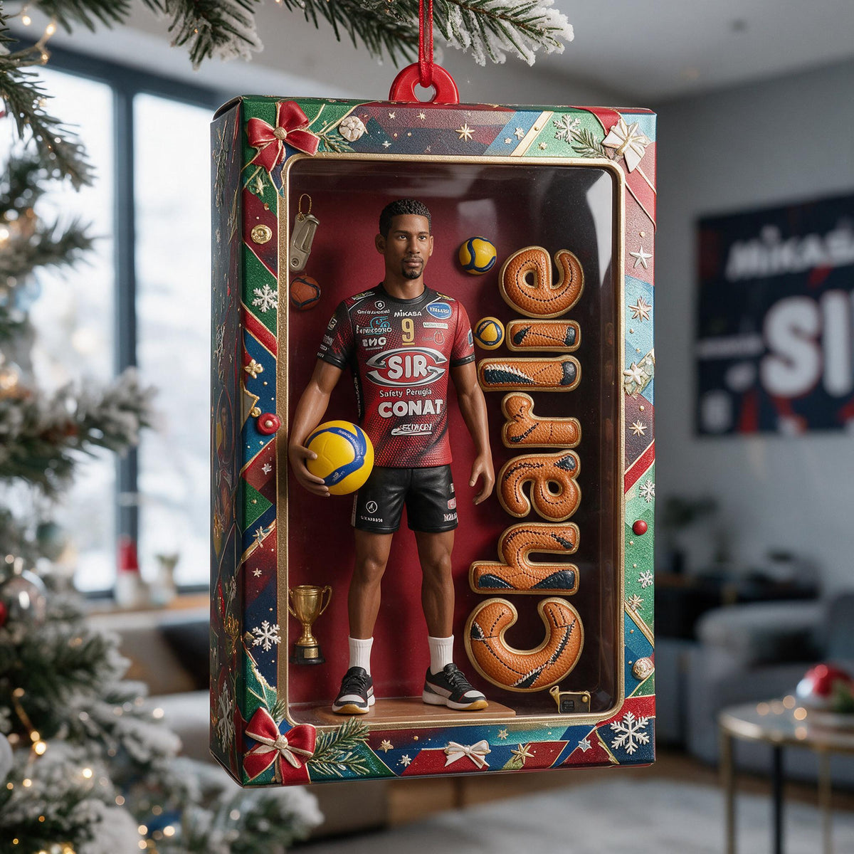 Personalized Christmas Black Man Volleyball Player Hanging Ornament Gift