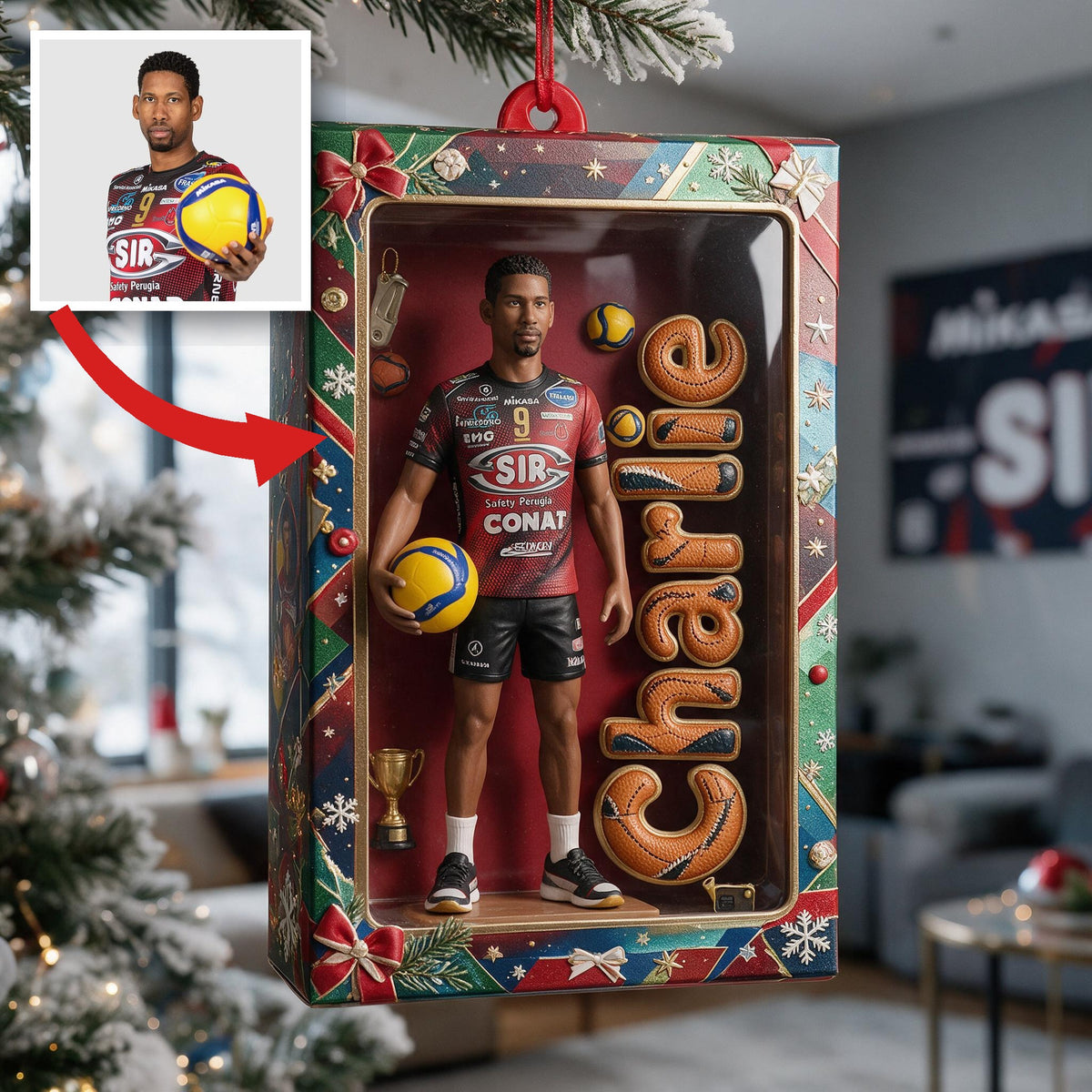 Personalized Christmas Black Man Volleyball Player Hanging Ornament Gift