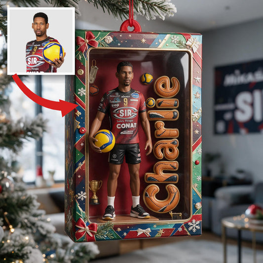 Personalized Christmas Black Man Volleyball Player Hanging Ornament Gift