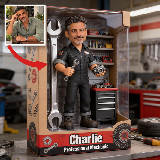 Personalized Middle-Aged Latino Man Mechanic Custom Shaped Acrylic Plaque Garage Decor