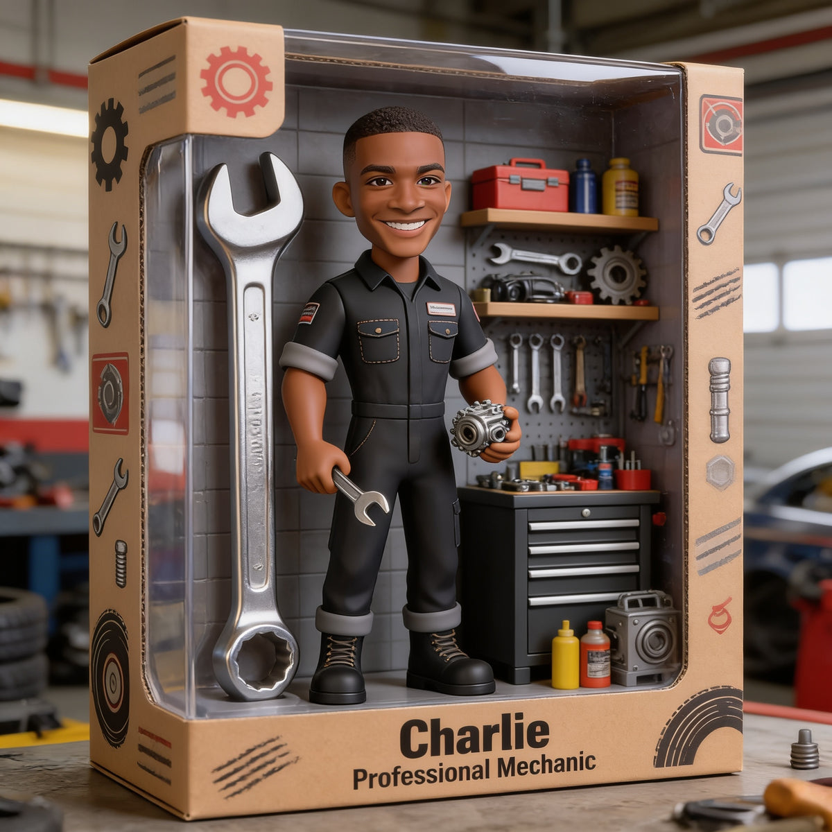 Personalized Black Man Mechanic Custom Shaped Acrylic Plaque Garage Decor Gift