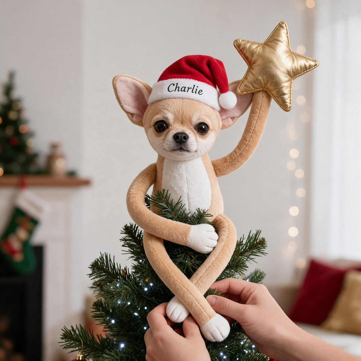 Personalized Christmas Fawn & White Chihuahua Puppy Posable Plush Doll
