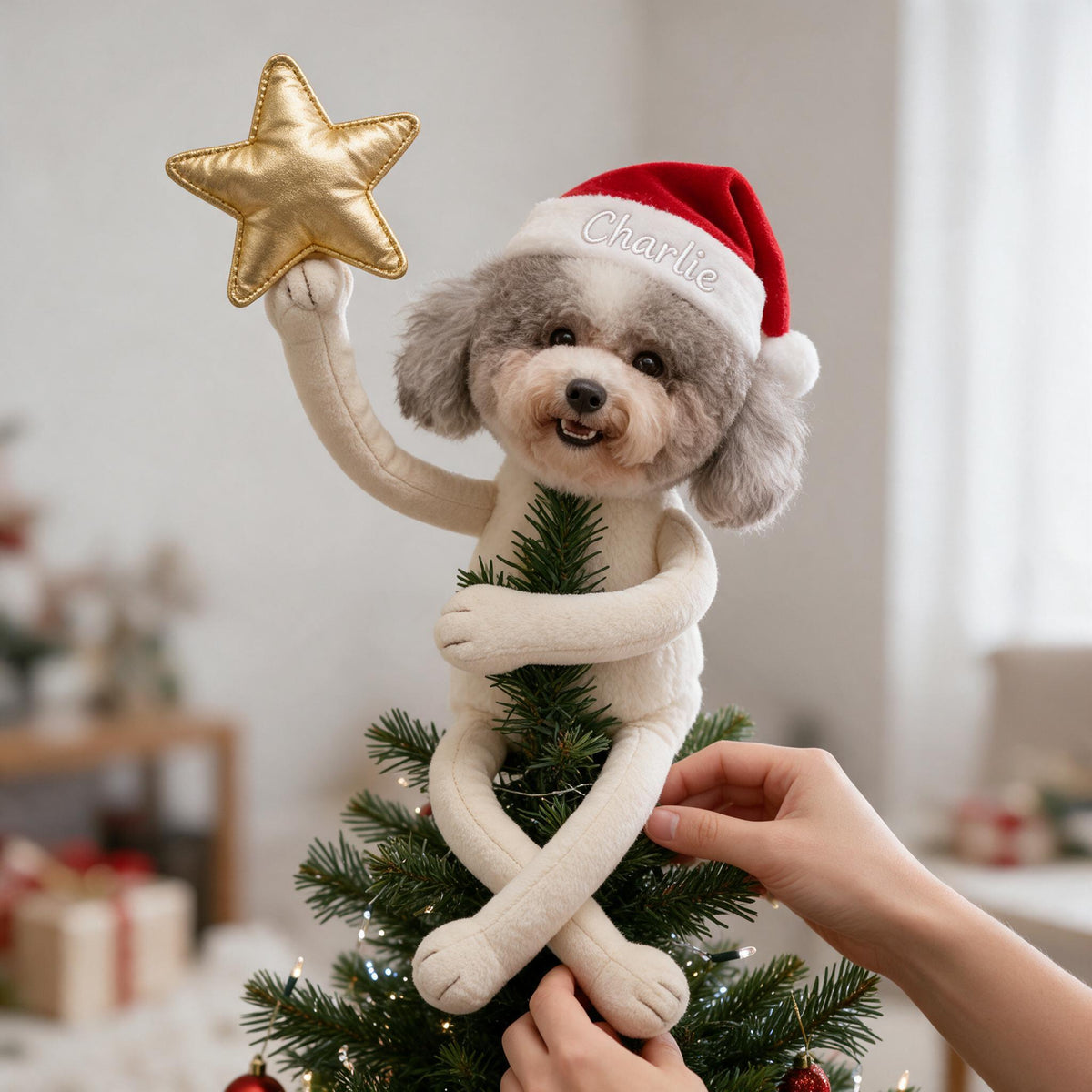 Personalized Christmas Curly Fur Adult Poodle Posable Plush Doll Pet Lover Gift