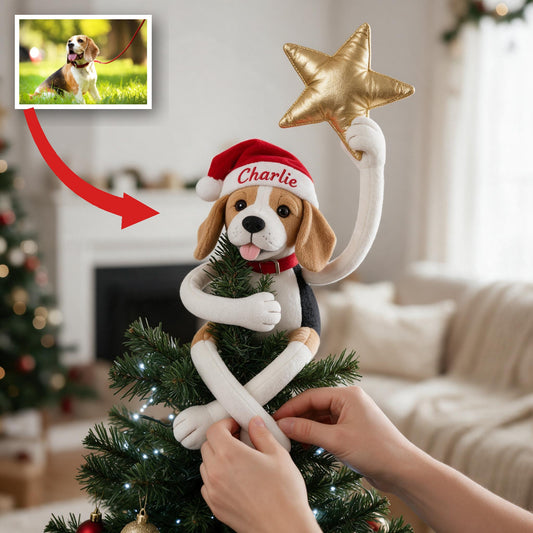 Personalized Christmas Tricolor Adult Beagle Posable Plush Doll Tree Topper Gift