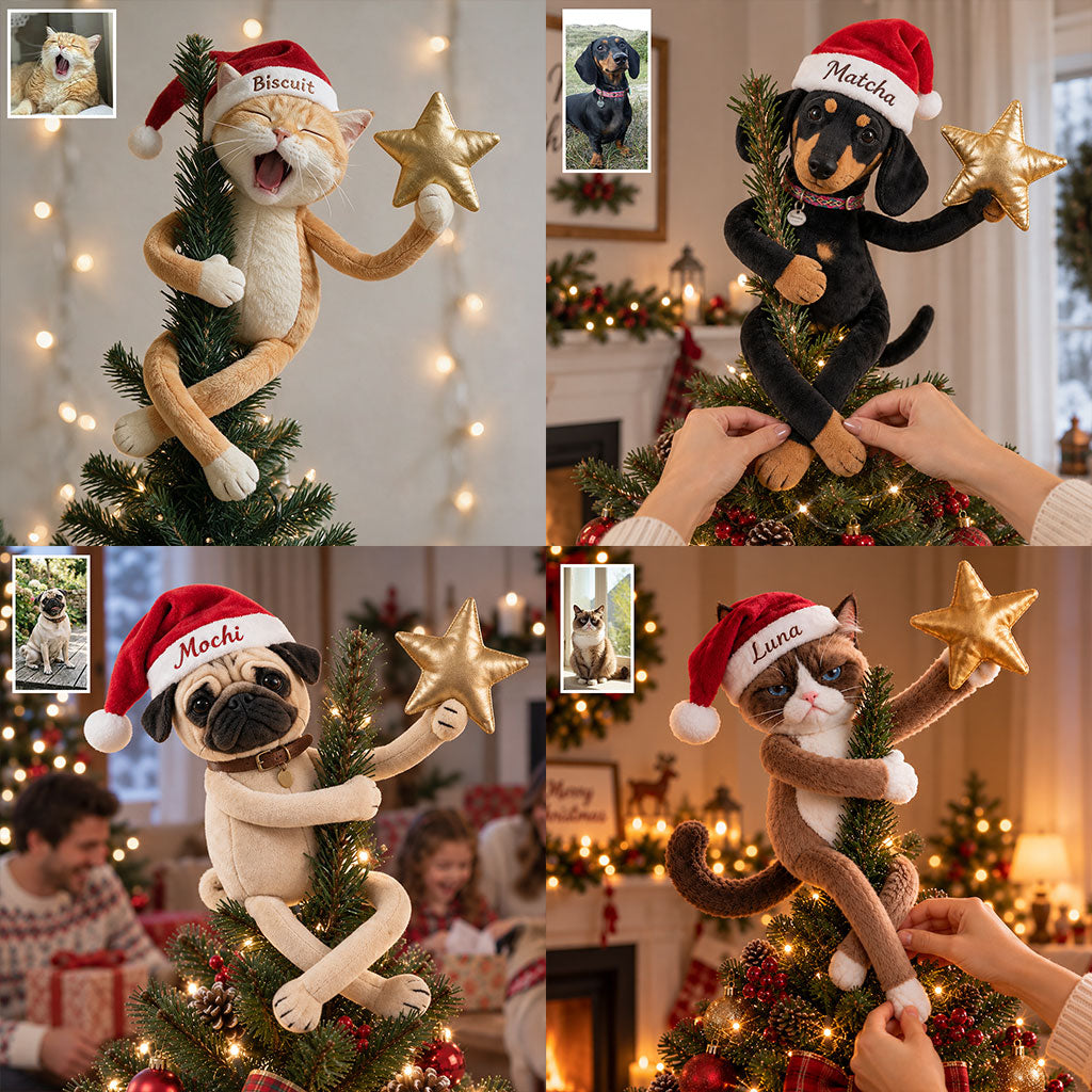 Personalized Christmas Border Collie Tuxedo Posable Plush Doll Tree Topper