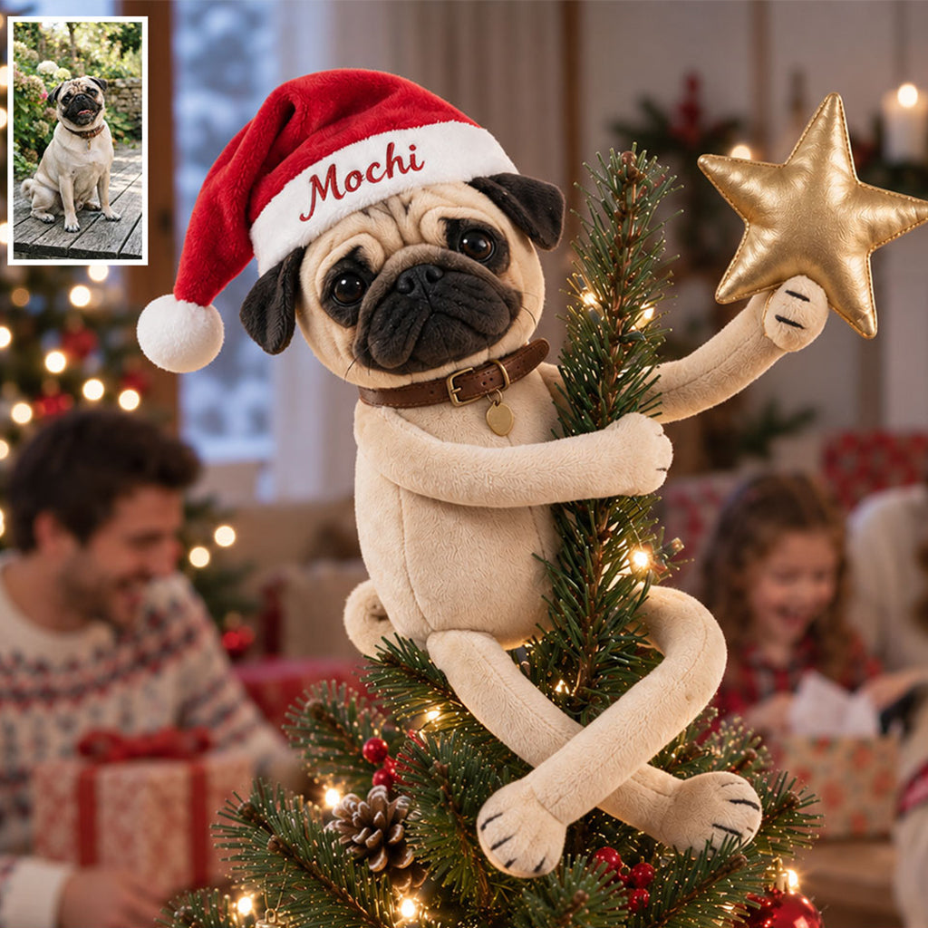 Personalized Christmas Fawn Black Mask Pug Posable Plush Doll Gift