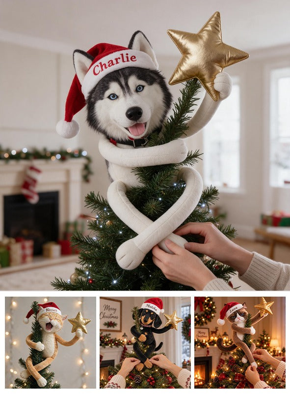 Personalized Christmas Black & White Blue Eyed Siberian Husky Posable Plush Doll