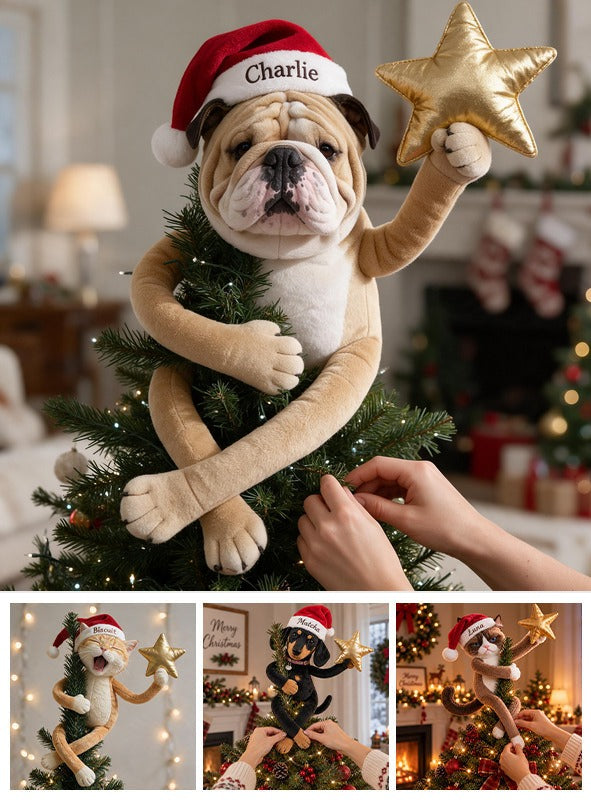 Personalized Christmas Fawn and White Adult Bulldog Posable Plush Doll