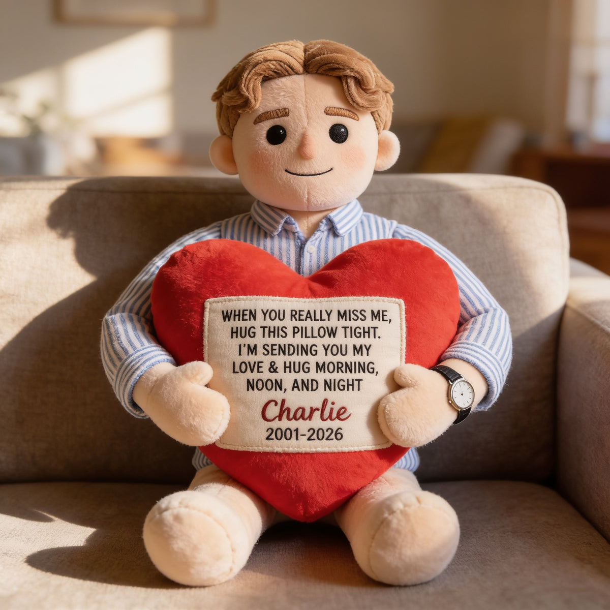 Personalized Memorial Man Faux Fur Shaped Pillow Bereavement Keepsake Gift