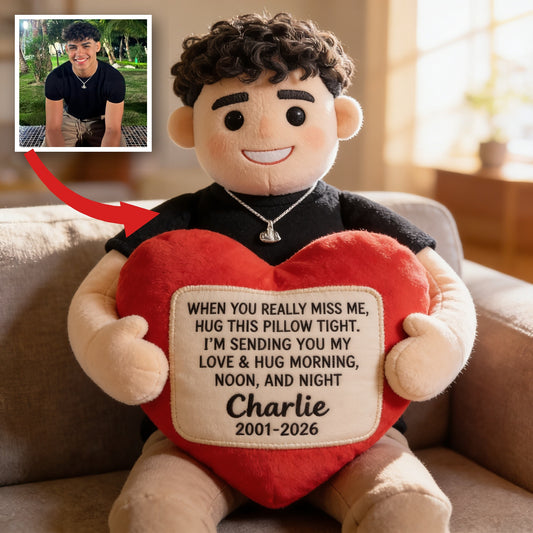 Personalized Memorial Latino Man Faux Fur Shaped Pillow Bereavement Keepsake