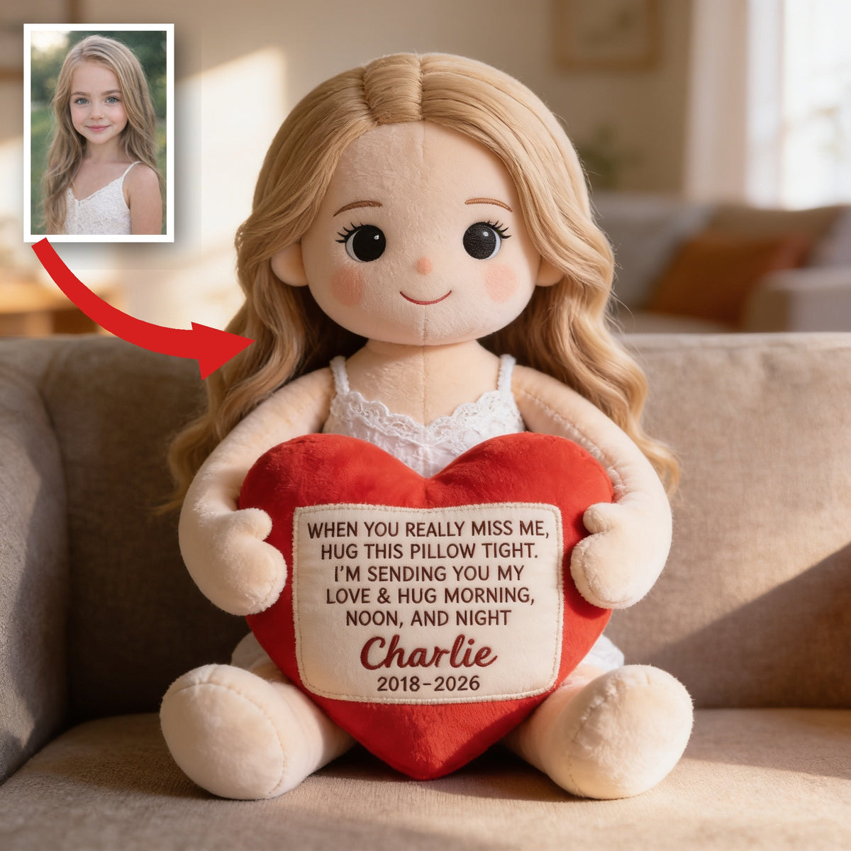 Personalized Little Girl Memorial Faux Fur Shaped Pillow Bereavement Gift