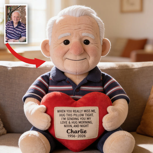 Personalized Older Man Grandpa Memorial Faux Fur Shaped Pillow Sympathy Gift