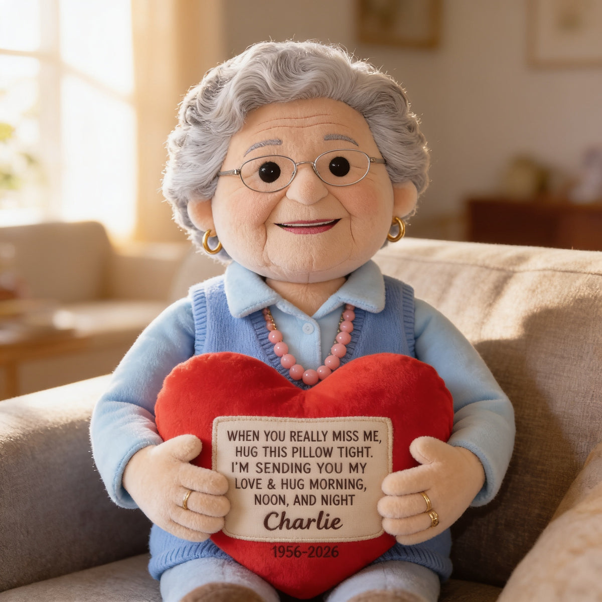 Personalized Older Latina Woman Grandma Memorial Faux Fur Shaped Pillow