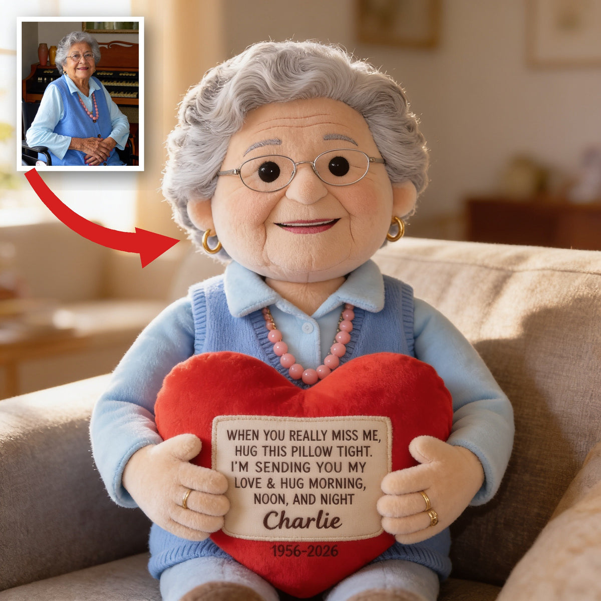 Personalized Older Latina Woman Grandma Memorial Faux Fur Shaped Pillow