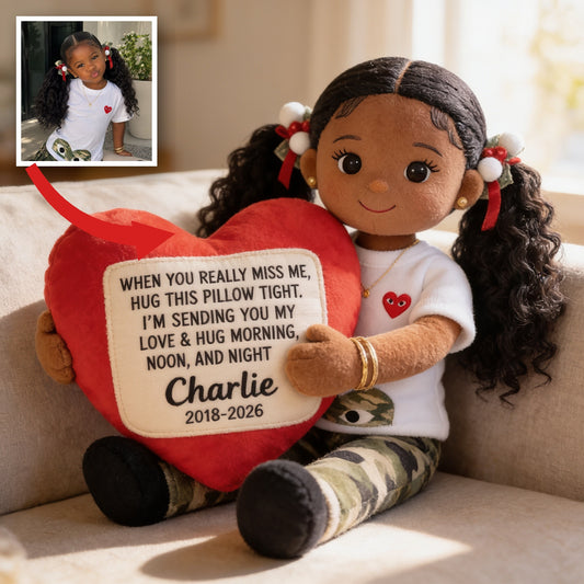 Personalized Memorial Black Little Girl Faux Fur Shaped Pillow Bereavement Gift