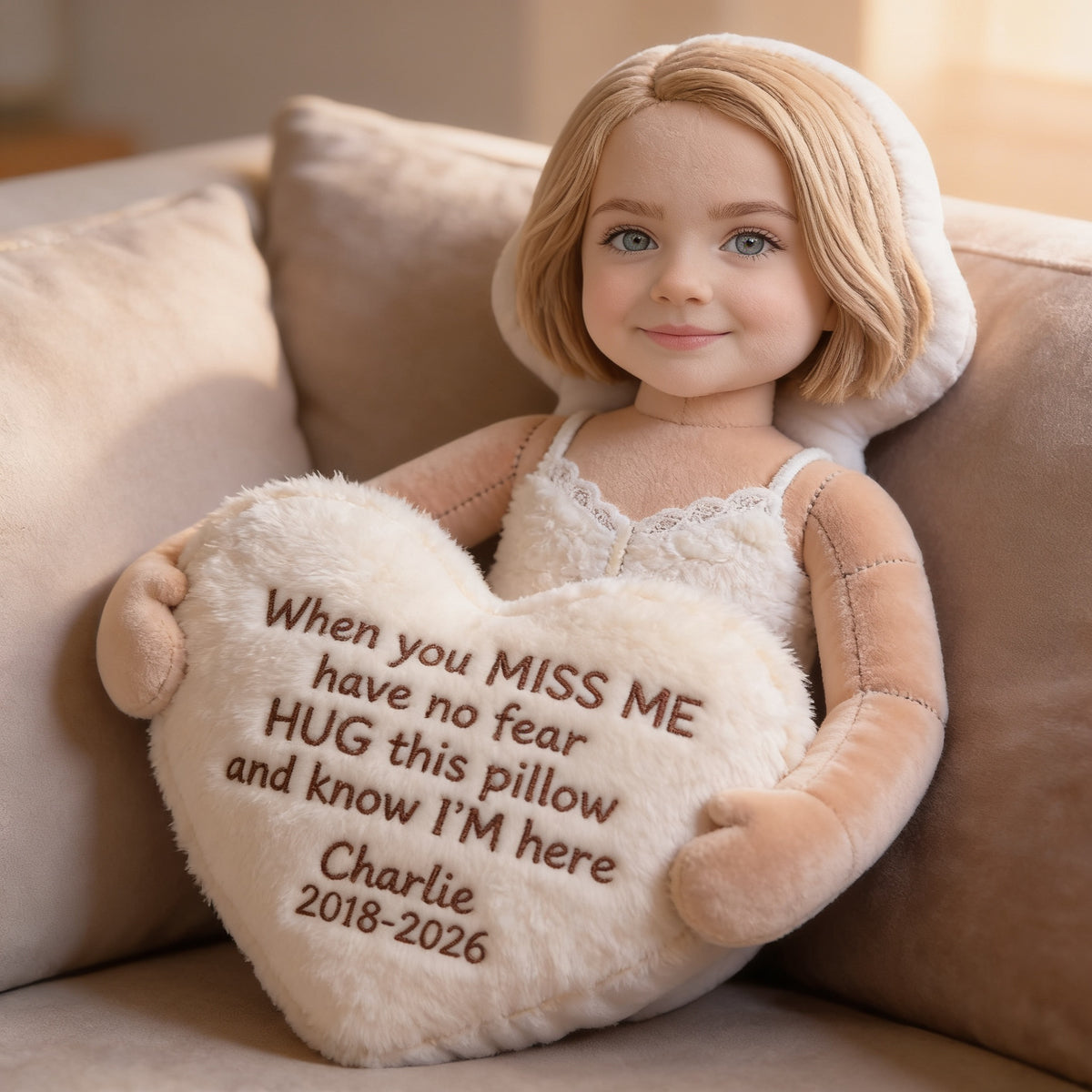 Personalized Little Girl Memorial Faux Fur Shaped Pillow