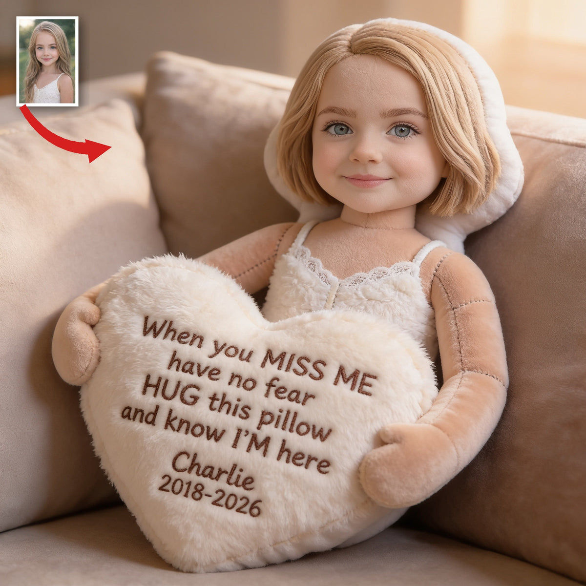 Personalized Little Girl Memorial Faux Fur Shaped Pillow