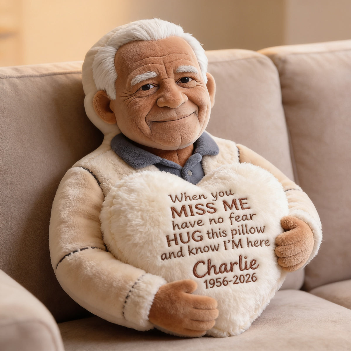 Personalized Older Black Man Grandpa Memorial Faux Fur Shaped Pillow