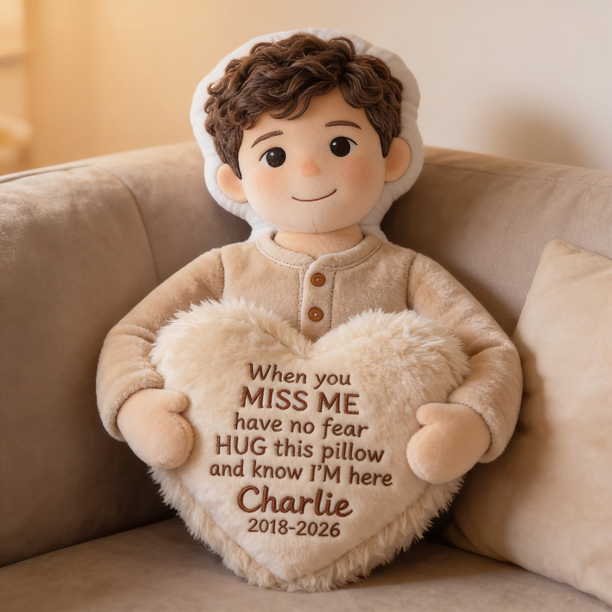 Personalized Latino Little Boy Memorial Faux Fur Shaped Pillow