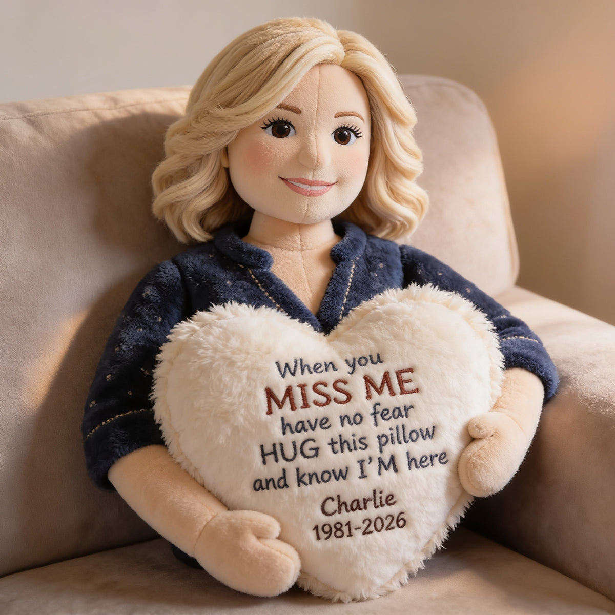 Personalized Middle-Aged Woman Memorial Faux Fur Shaped Pillow Mom Wife Remembrance Gift
