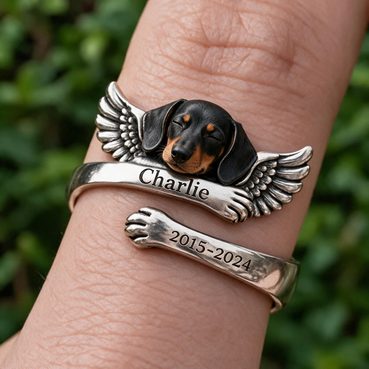 Personalized Dachshund Puppy Memorial Adjustable Ring Pet Keepsake