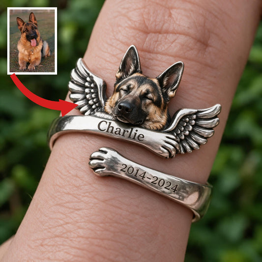 Personalized German Shepherd Pet Memorial Adjustable Ring Keepsake