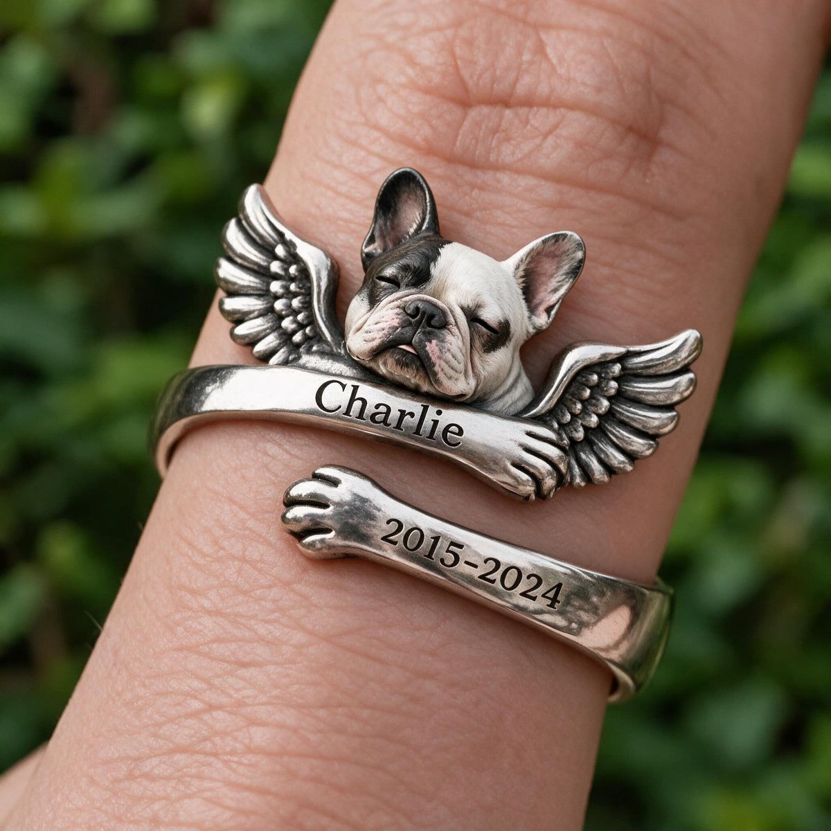 Personalized French Bulldog Memorial Adjustable Ring Pet Loss Keepsake