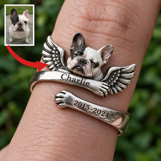 Personalized French Bulldog Memorial Adjustable Ring Pet Loss Keepsake