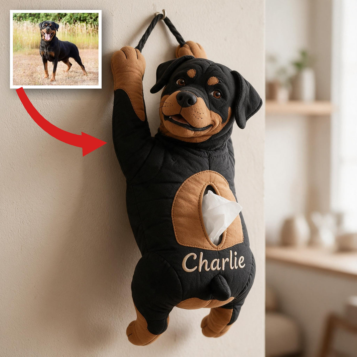 Personalized Black and Tan Rottweiler Pull-Out Organizer Dog Lover Gift