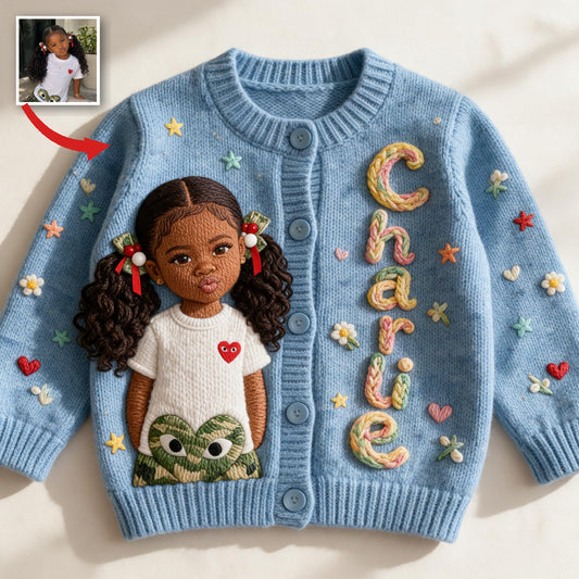 Personalized Black Little Girl Kid Cardigan Sweater Gift for Daughter Granddaughter Niece
