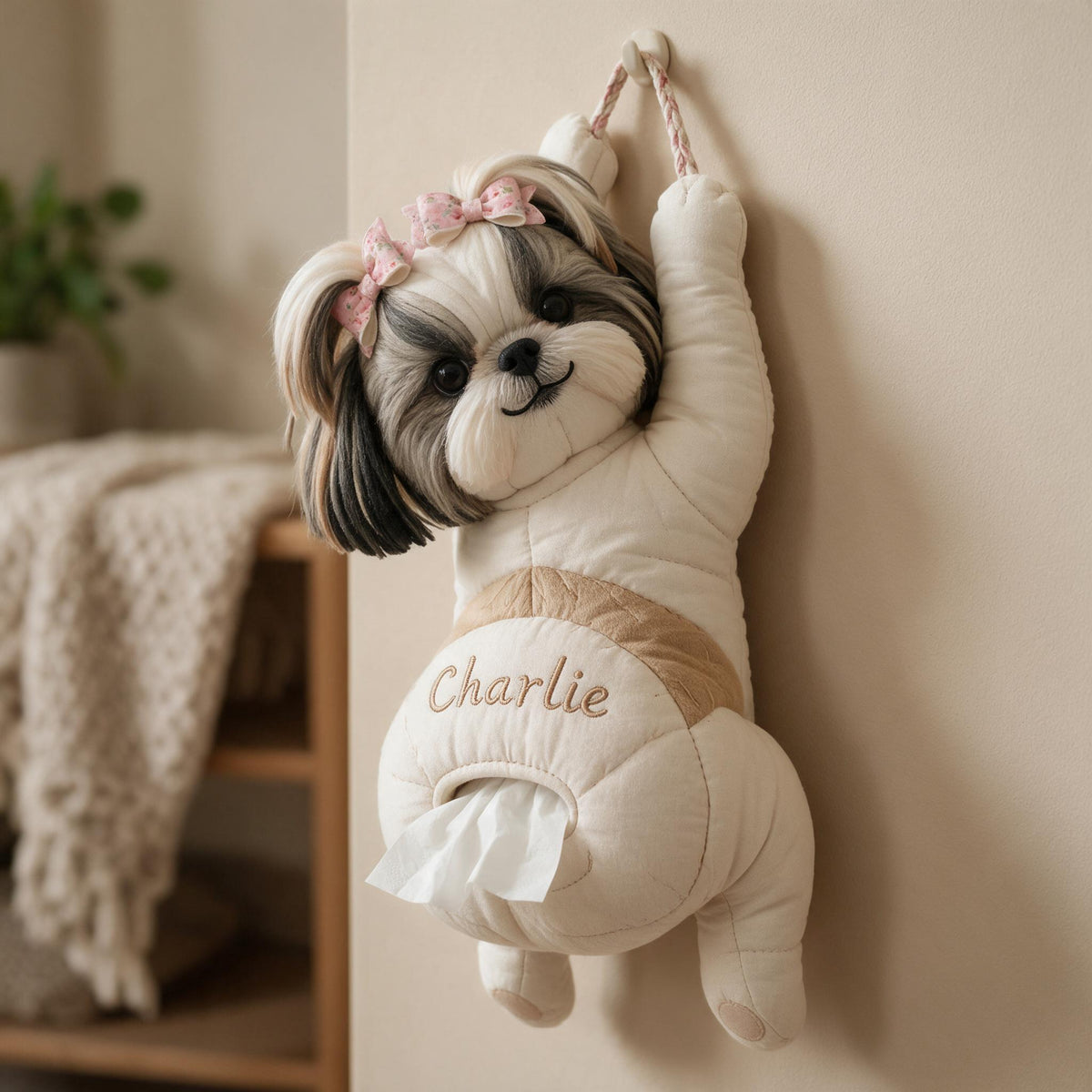 Personalized Fluffy Shih Tzu Pull-Out Organizer Cute Home Storage Gift